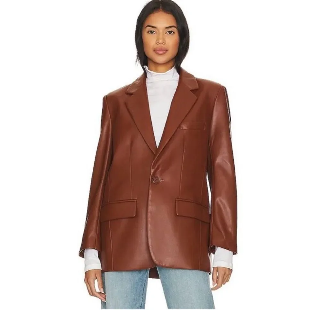 Steve Madden Women's Blazer Size S Brown Faux Leather Jacket - Picture 1 of 11